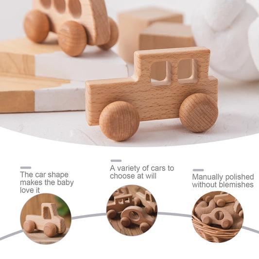 Beech Wood Baby Toys: Car Hedgehog Elephant