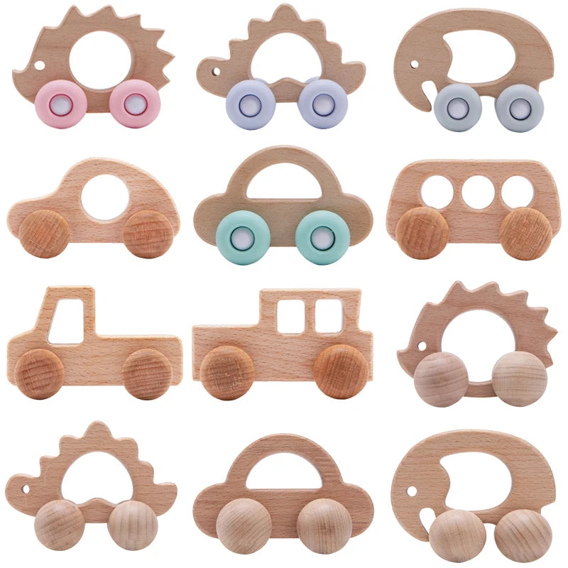 Beech Wood Baby Toys: Car Hedgehog Elephant