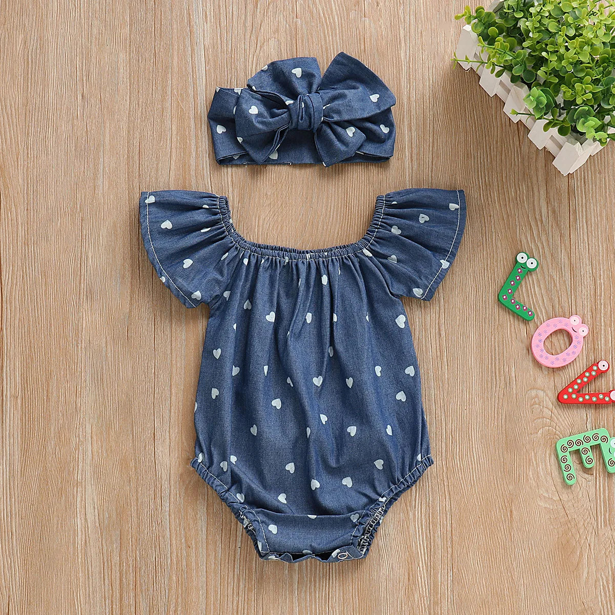 Heart‑Meadow Two‑Piece Romper Set