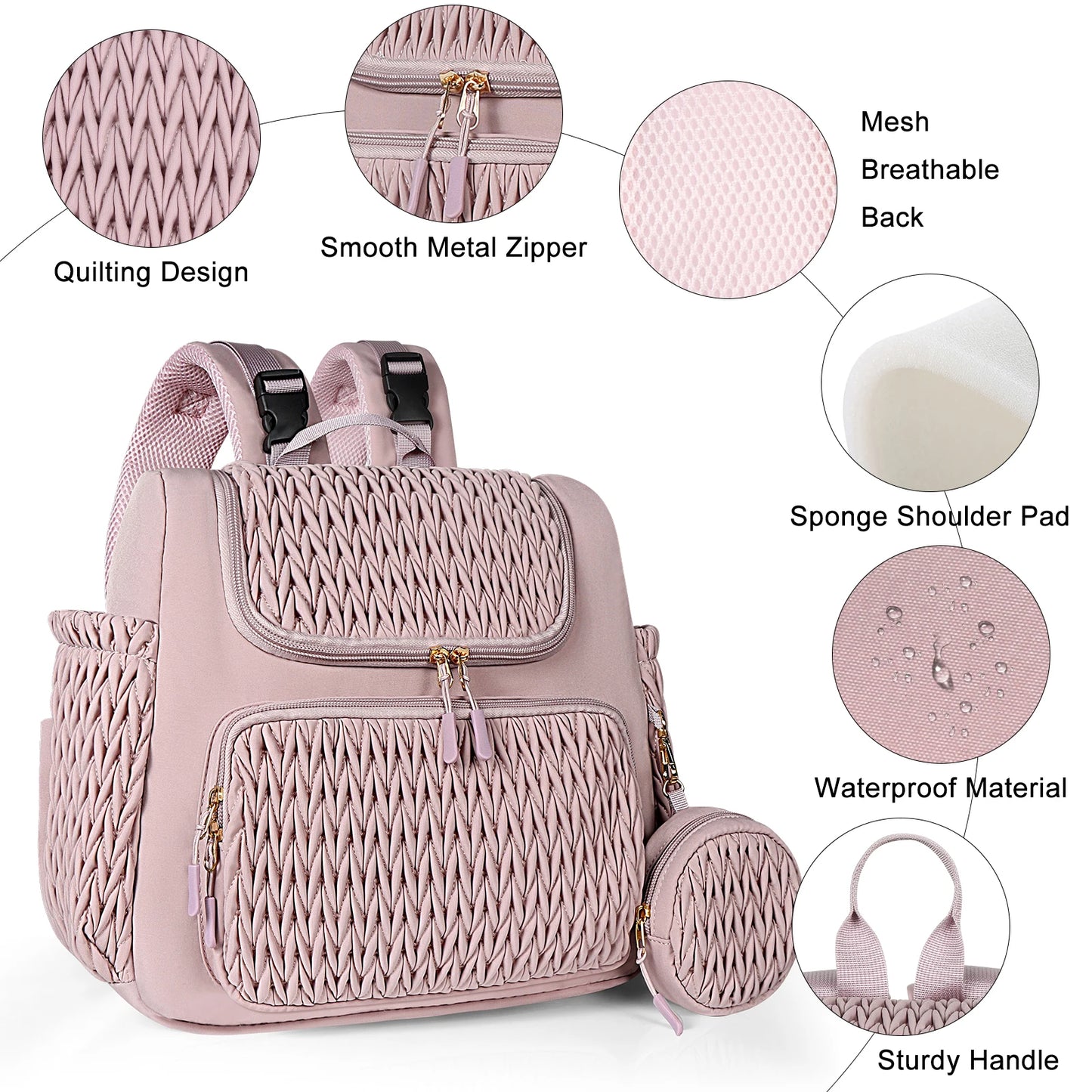 Pink Insulated Diaper Backpack with Tassel Detail - Insulated Diaper Backpack - Lightweight, Large Capacity