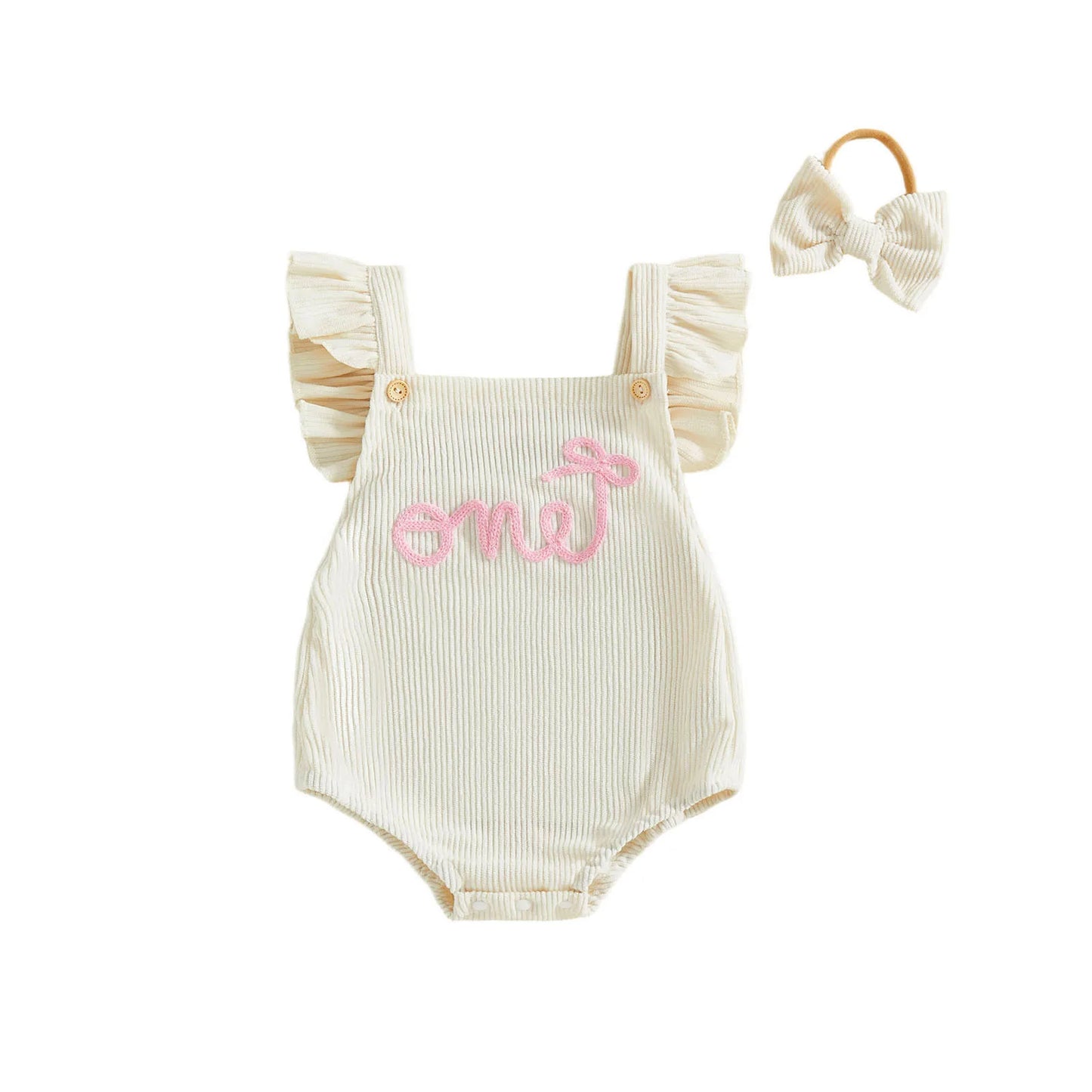First‑Light Flying Sleeve Romper with Bow