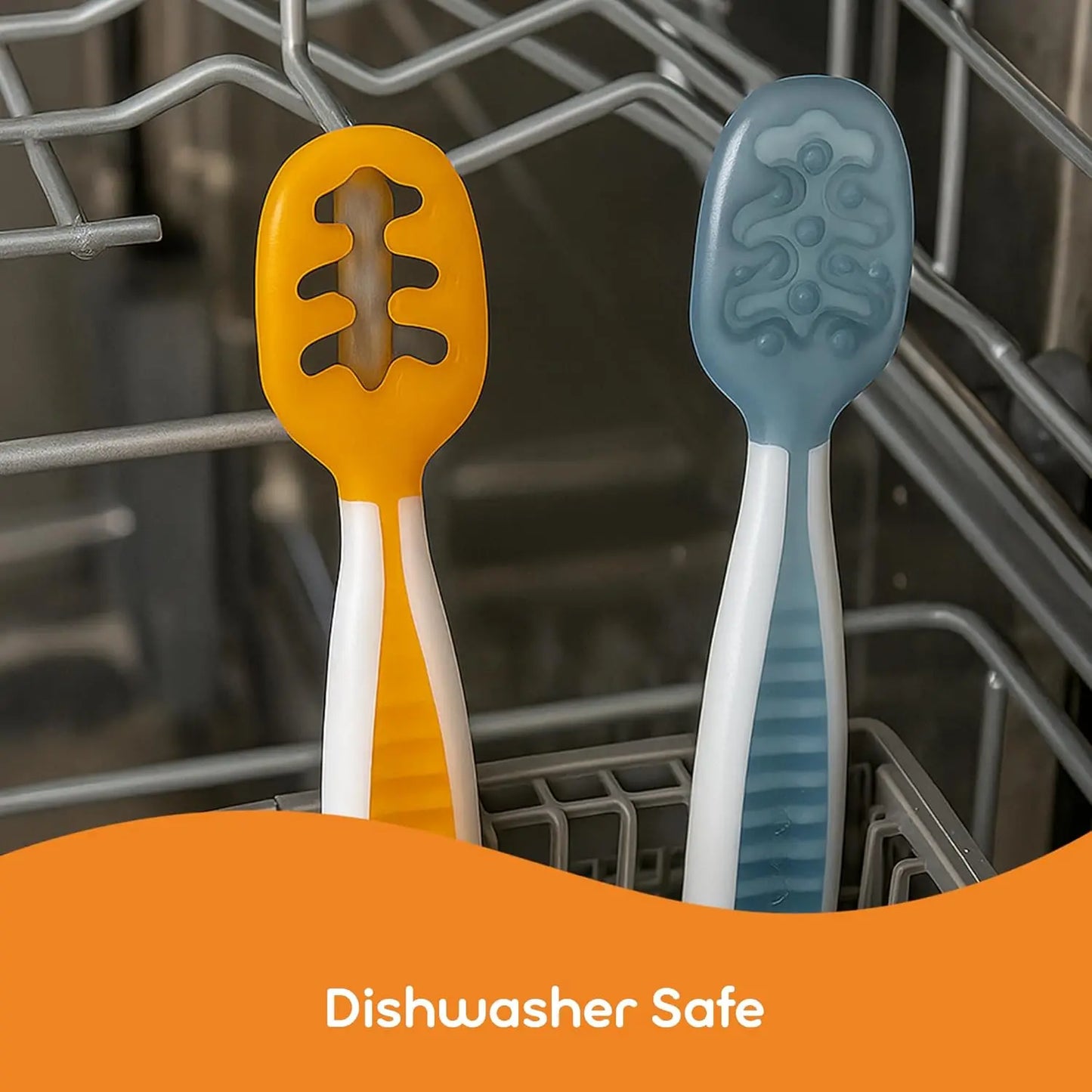 Self-Feeding Spoons Set for Babies 6+ Months, Silicone Toddler Utensils, BPA-Free, 2 per Pack, Blue/Orange