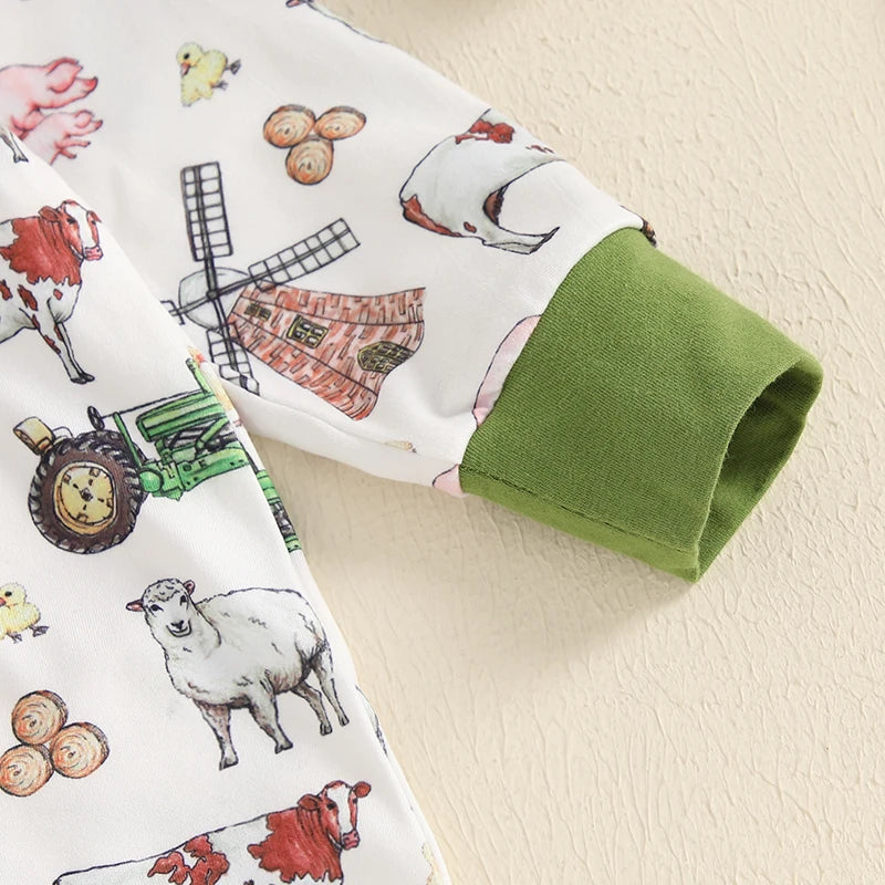 Newborn Baby Boys Fall Farm Western Romper Jumpsuit