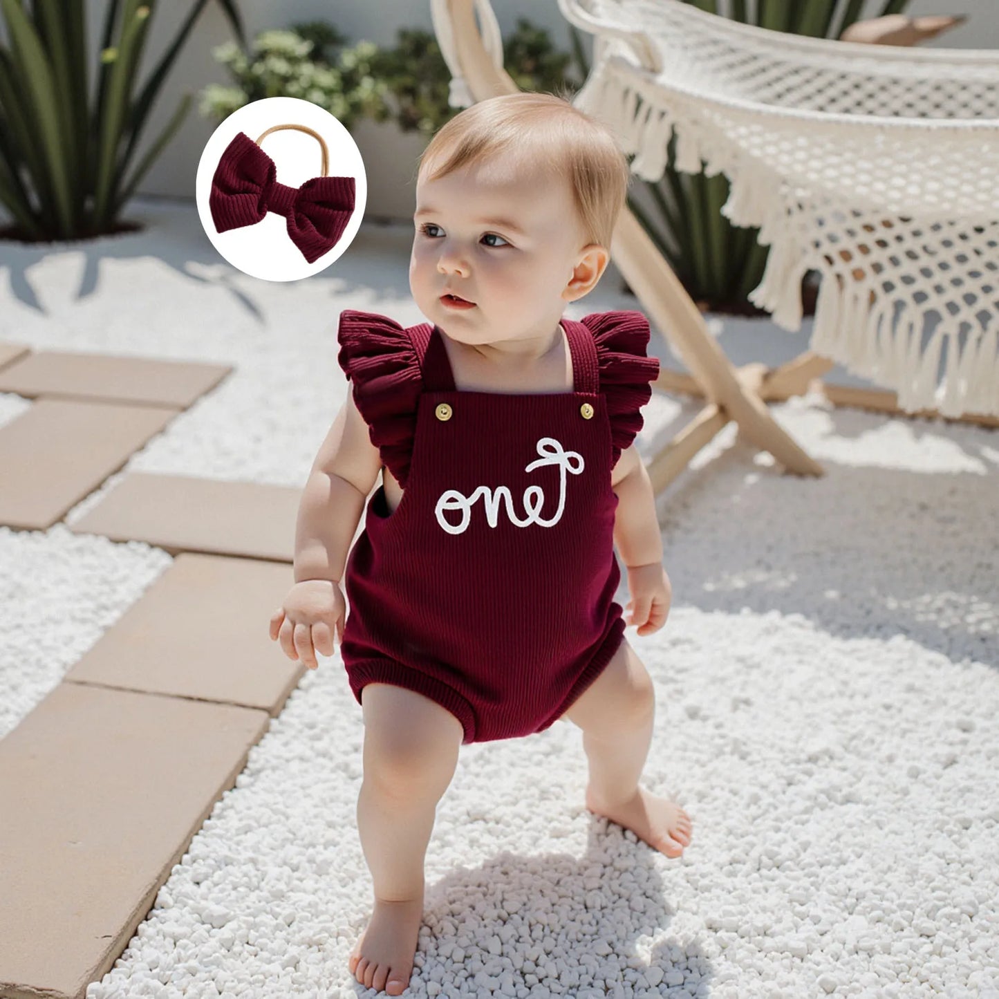 First‑Light Flying Sleeve Romper with Bow