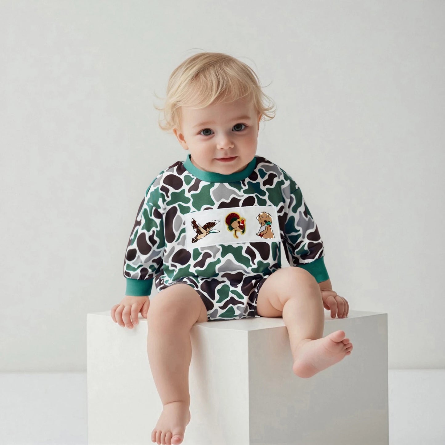 Hearth‑Camo Little Stag Romper