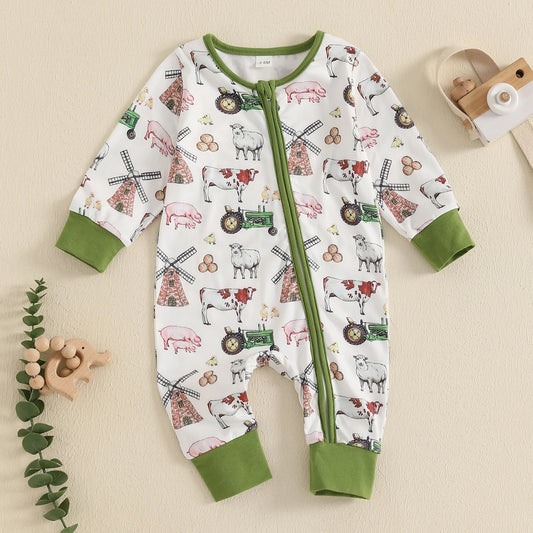 Newborn Baby Boys Fall Farm Western Romper Jumpsuit