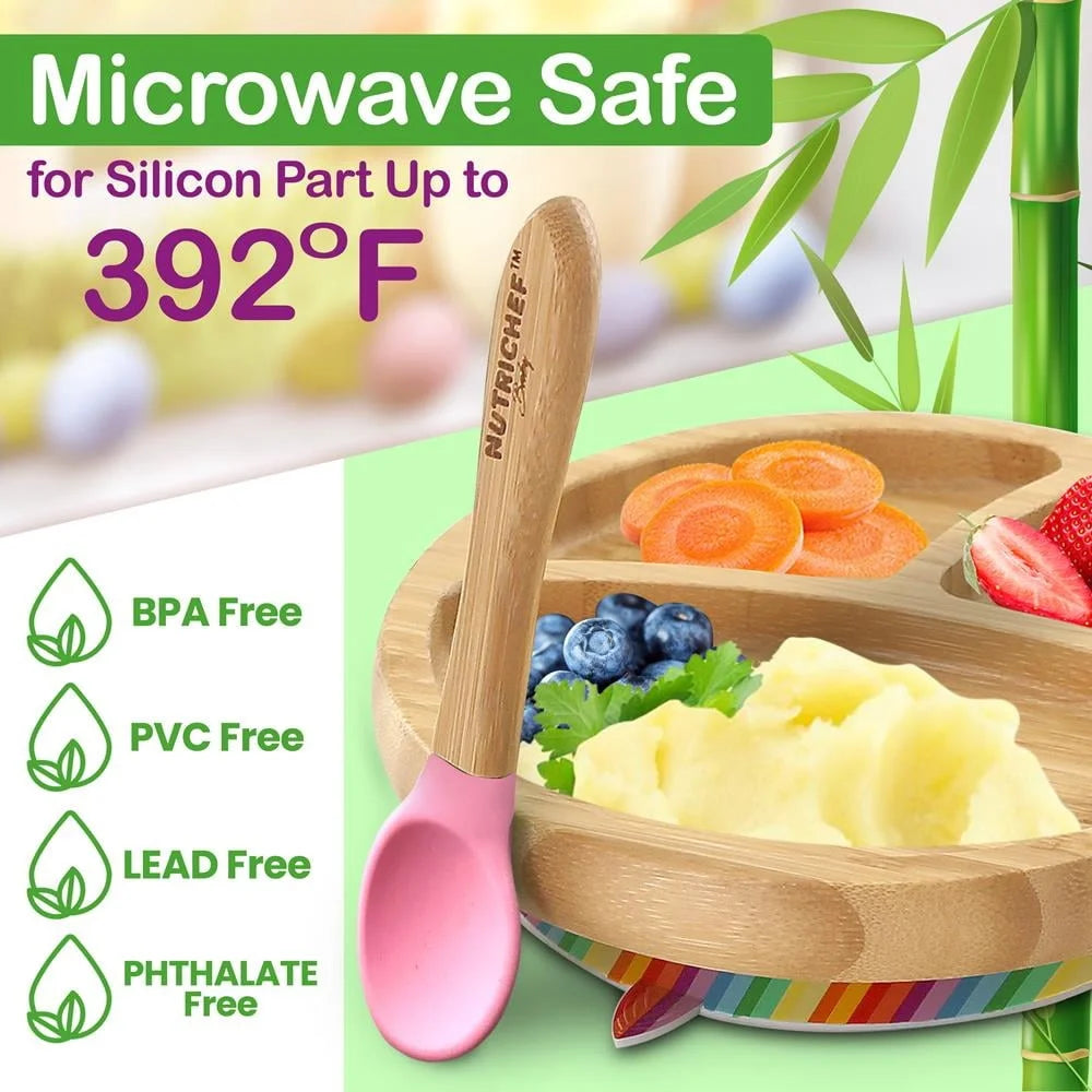 2-Piece Baby/Toddler Spoon Set, Bamboo Utensils with Soft Food Grade Silicone