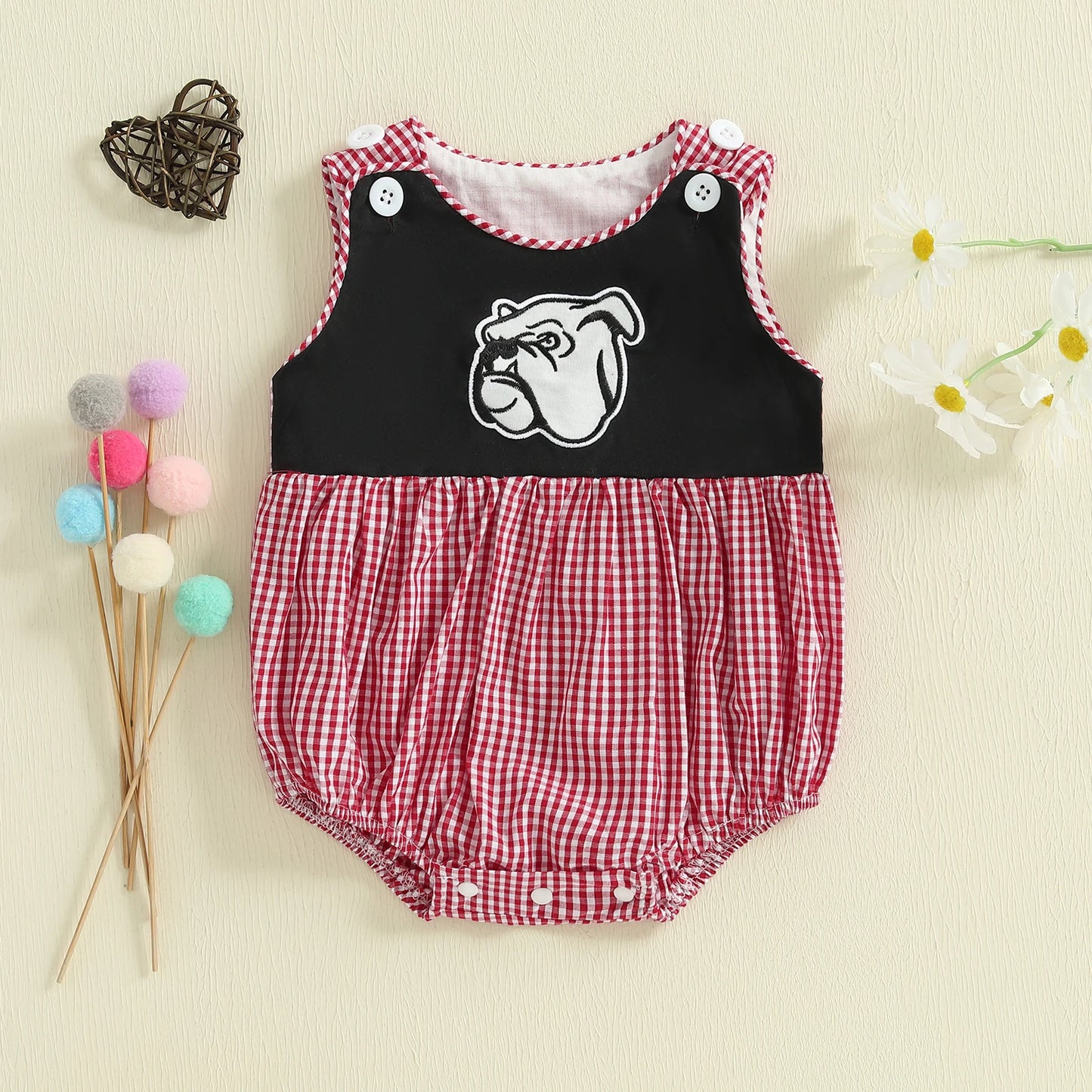 Meadow‑Cub Plaid Romper