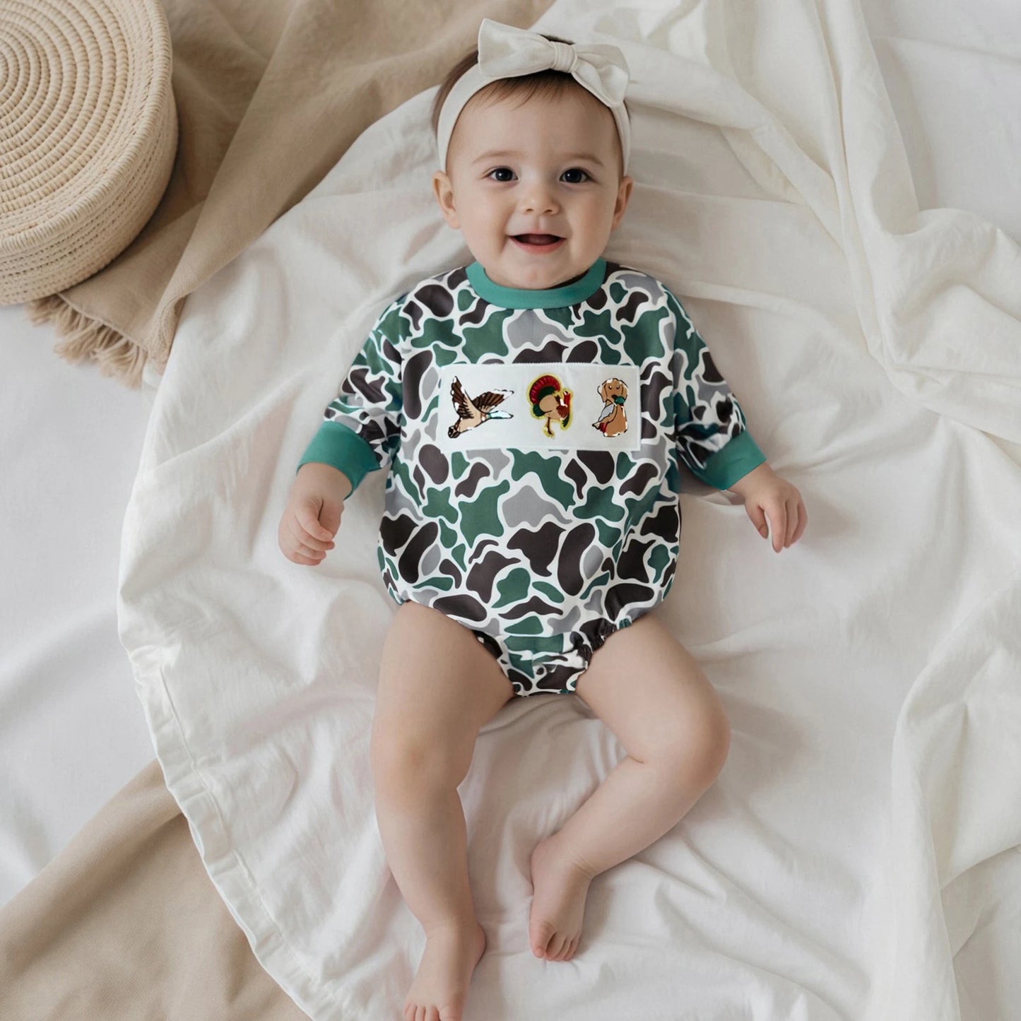Hearth‑Camo Little Stag Romper