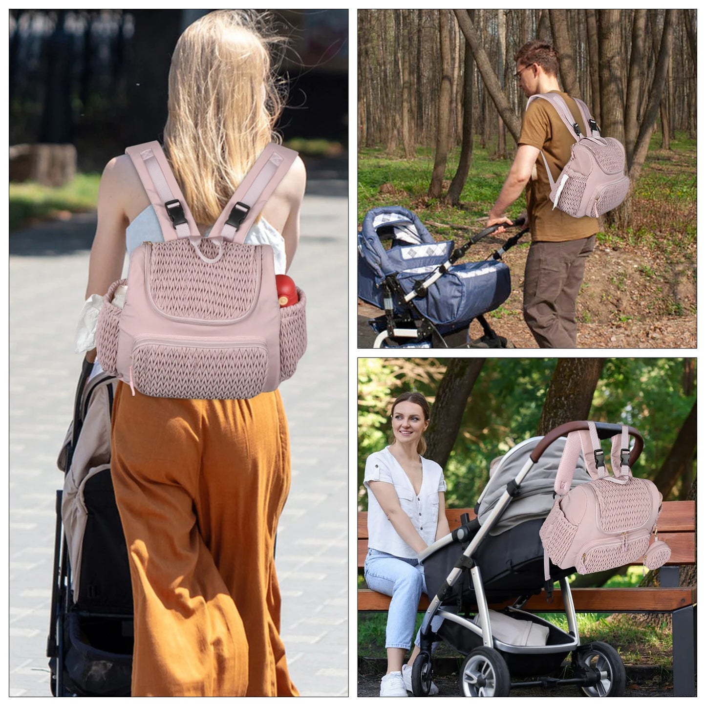 Pink Insulated Diaper Backpack with Tassel Detail - Insulated Diaper Backpack - Lightweight, Large Capacity