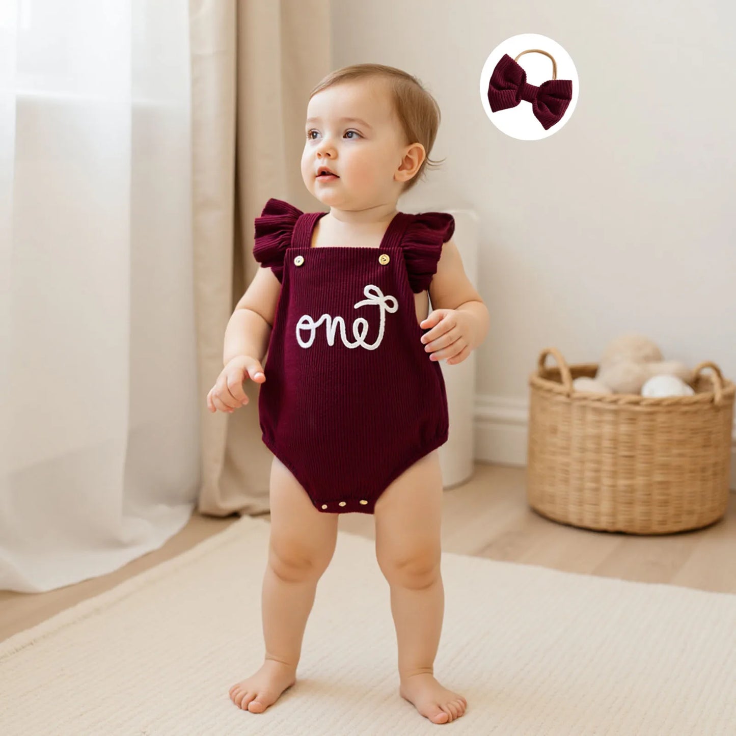 First‑Light Flying Sleeve Romper with Bow