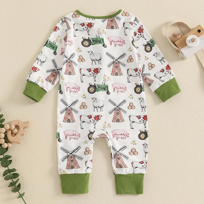 Newborn Baby Boys Fall Farm Western Romper Jumpsuit