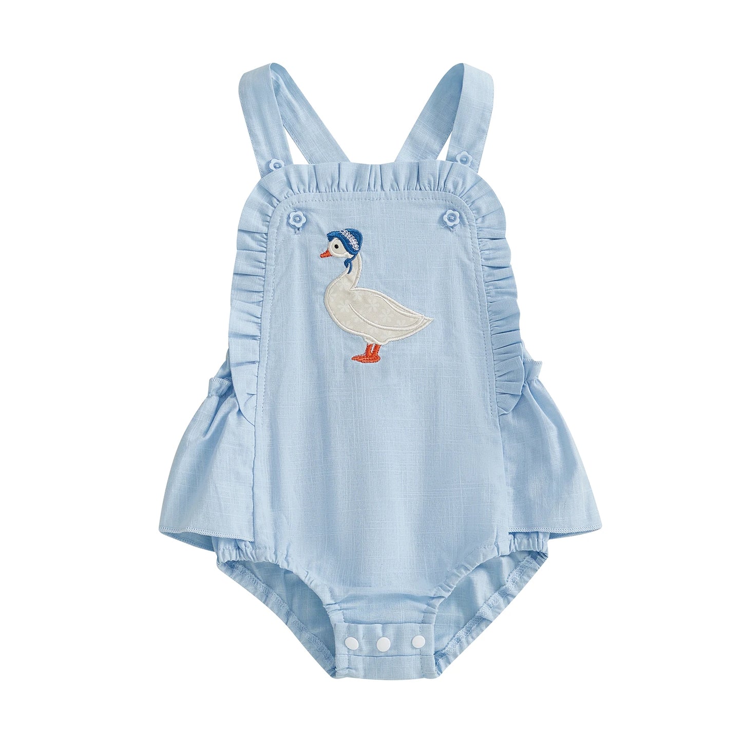Baby Girl Summer Casual Overalls Sleeveless with Duck Embroidery
