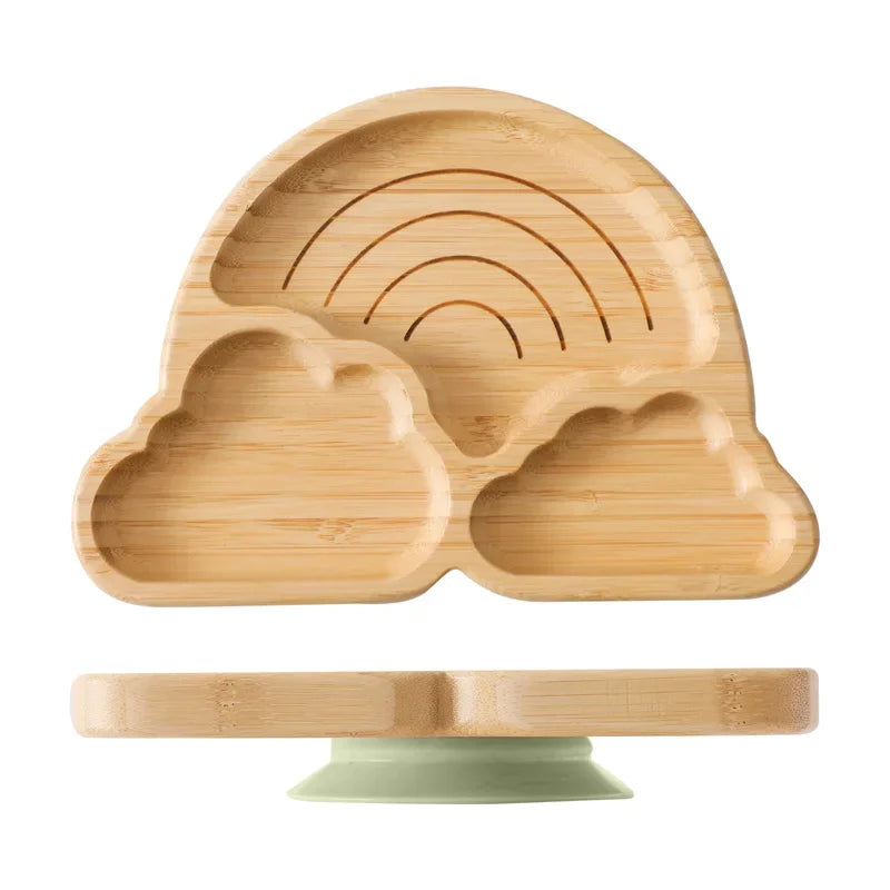 Bamboo Bowl with Silicone Suction, Wooden Handle, Fork, and Spoon