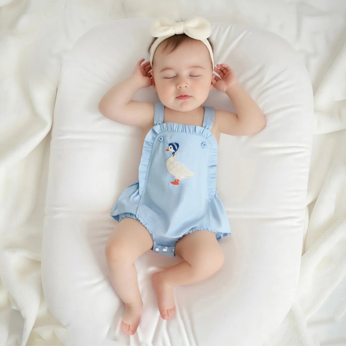 Baby Girl Summer Casual Overalls Sleeveless with Duck Embroidery