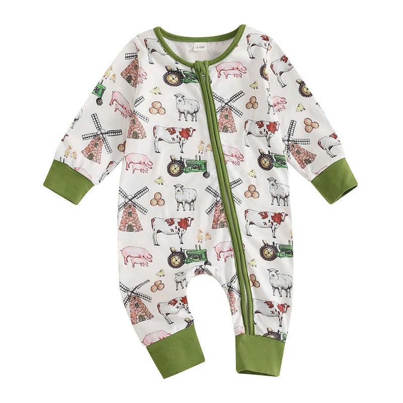 Newborn Baby Boys Fall Farm Western Romper Jumpsuit