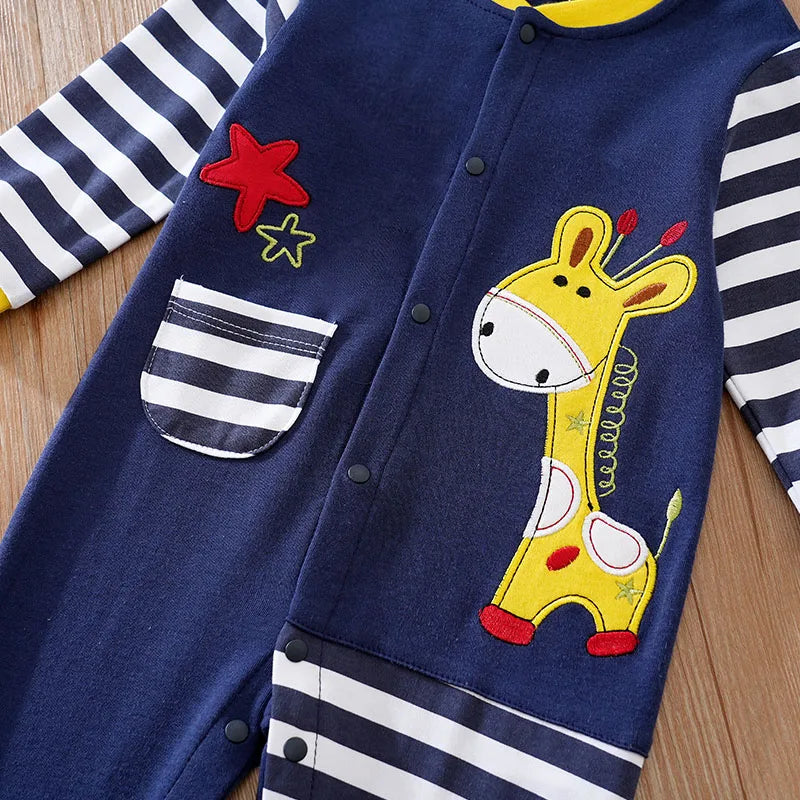 Cartoon Giraffe Printed Cotton Comfortable Long Sleeve Baby Bodysuit