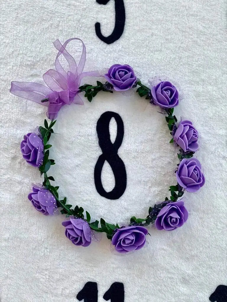 Baby Milestone Blanket with Floral Wreath and Headband