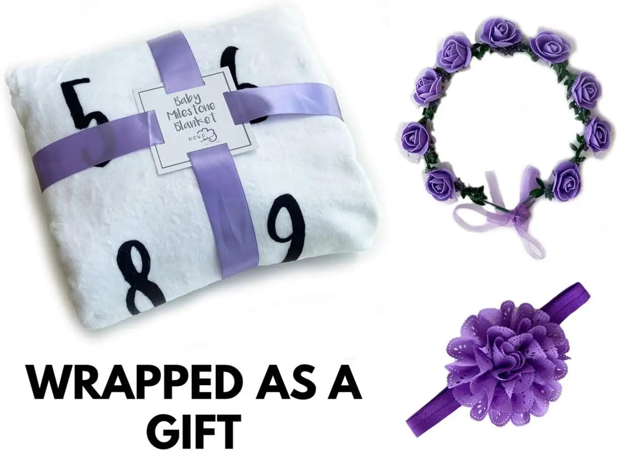 Baby Milestone Blanket with Floral Wreath and Headband