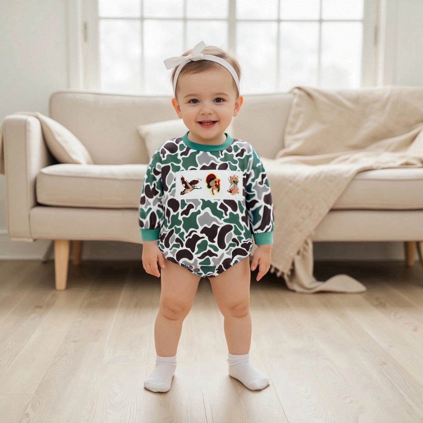 Hearth‑Camo Little Stag Romper