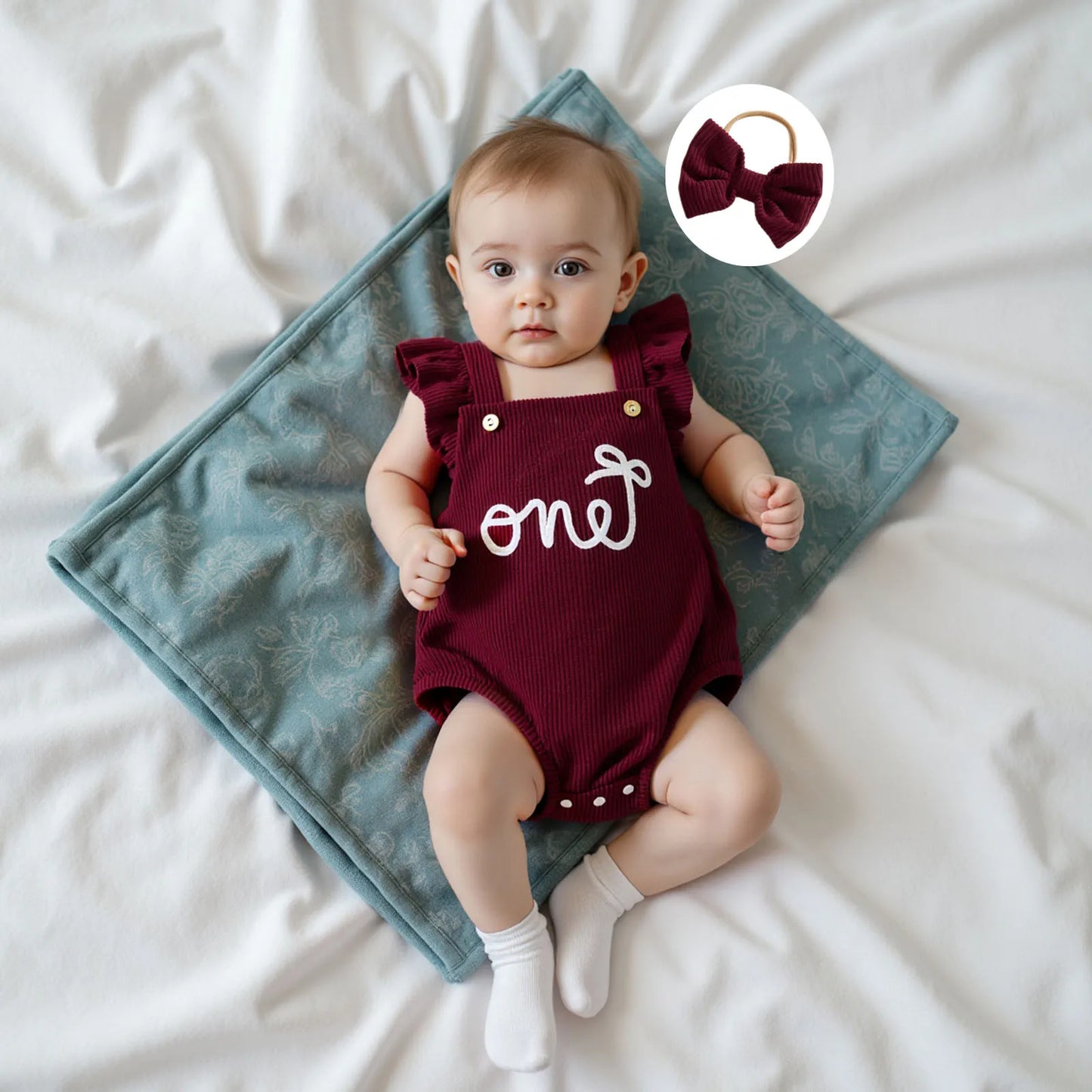 First‑Light Flying Sleeve Romper with Bow