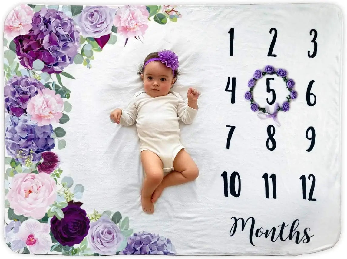 Baby Milestone Blanket with Floral Wreath and Headband