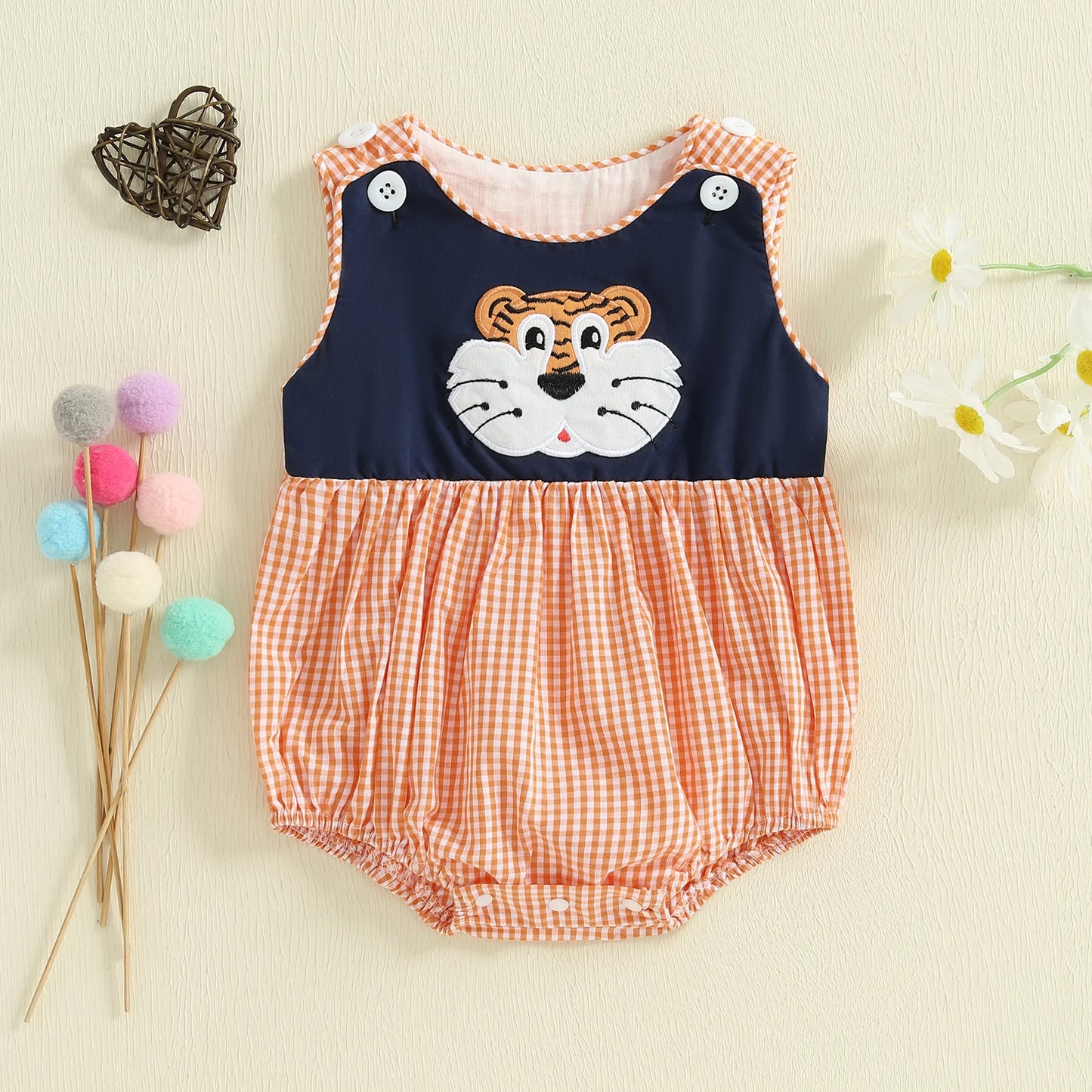 Meadow‑Cub Plaid Romper