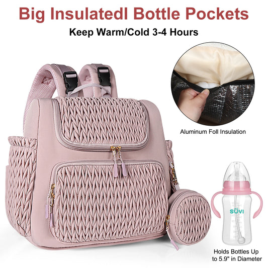Pink Insulated Diaper Backpack with Tassel Detail - Insulated Diaper Backpack - Lightweight, Large Capacity