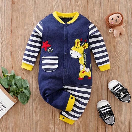 Cartoon Giraffe Printed Cotton Comfortable Long Sleeve Baby Bodysuit