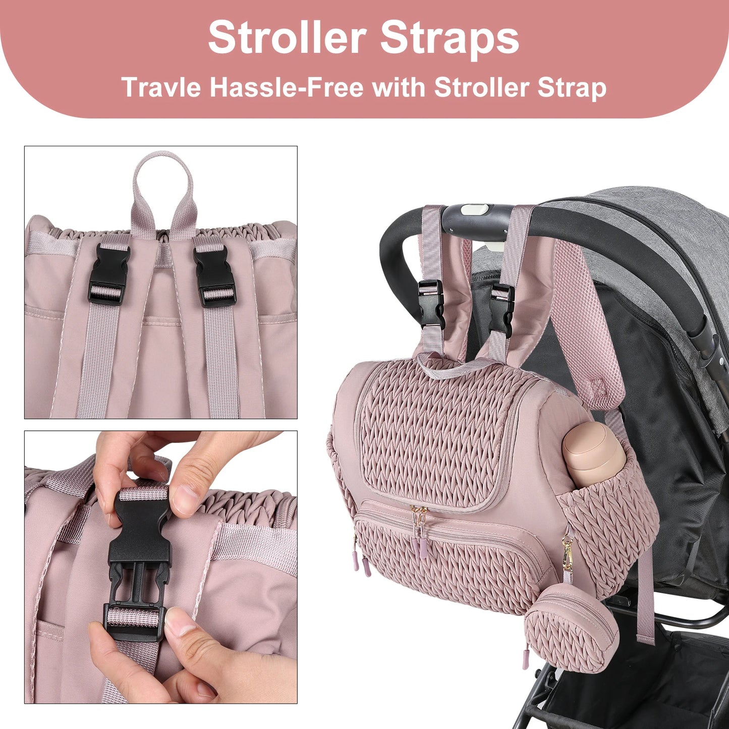 Pink Insulated Diaper Backpack with Tassel Detail - Insulated Diaper Backpack - Lightweight, Large Capacity
