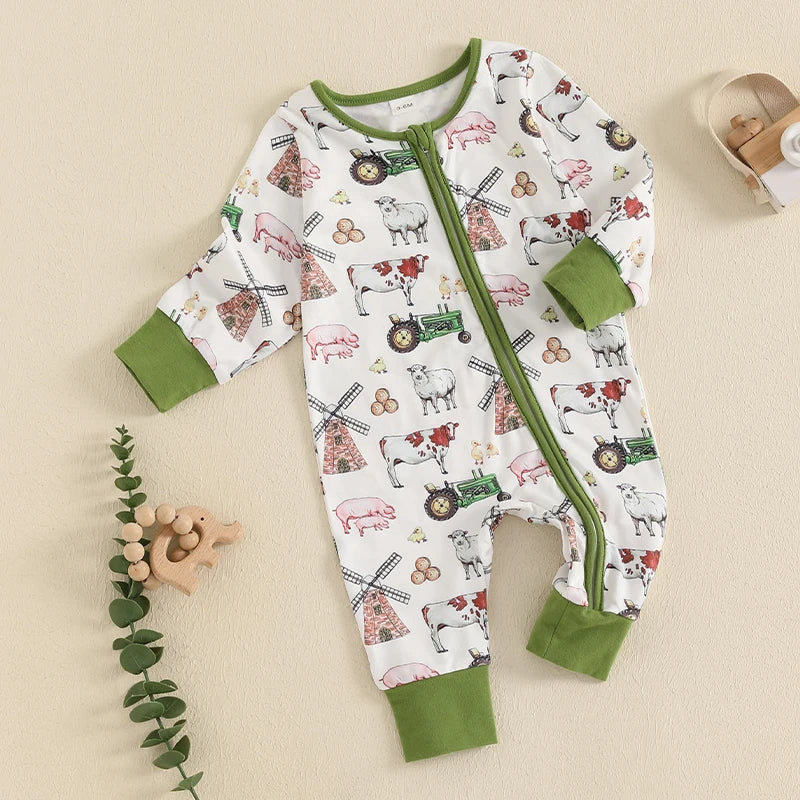 Newborn Baby Boys Fall Farm Western Romper Jumpsuit