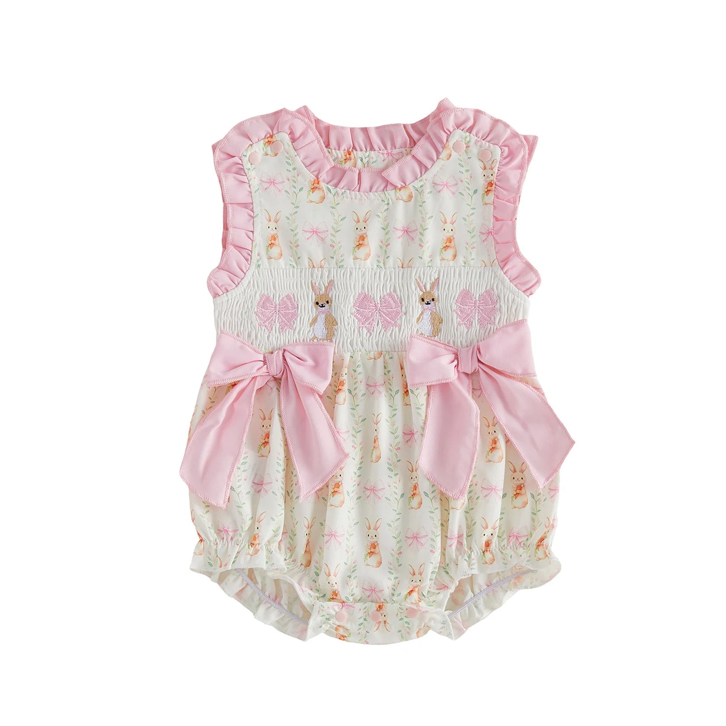 Baby Girls Sleeveless Crew Neck Romper with Rabbit