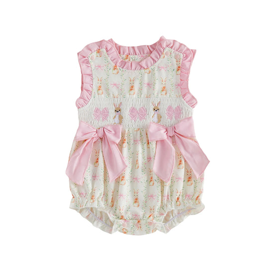Baby Girls Sleeveless Crew Neck Romper with Rabbit