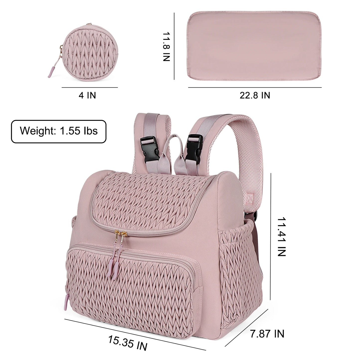 Pink Insulated Diaper Backpack with Tassel Detail - Insulated Diaper Backpack - Lightweight, Large Capacity